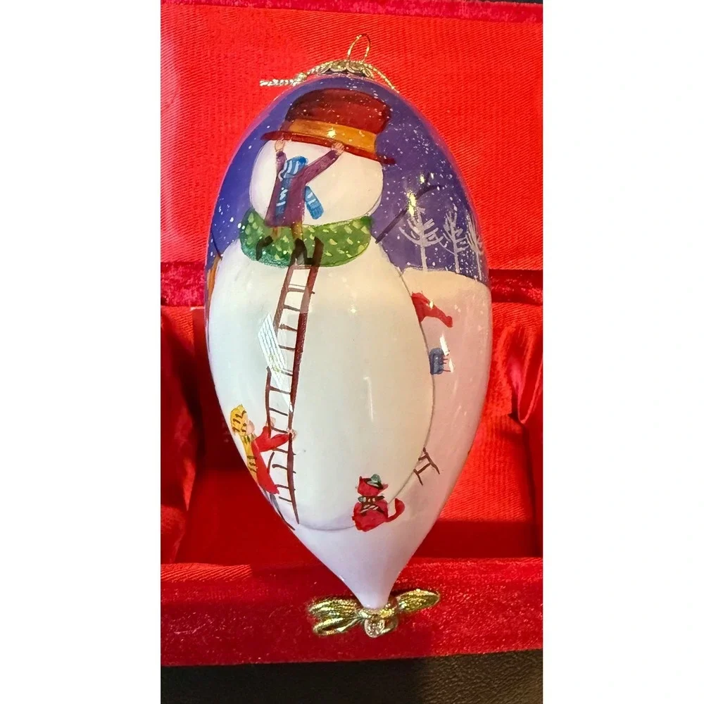 Pier 1 Li Bien Ornament Multicolor Hand Painted‎ Glass Snowman Winter Scene